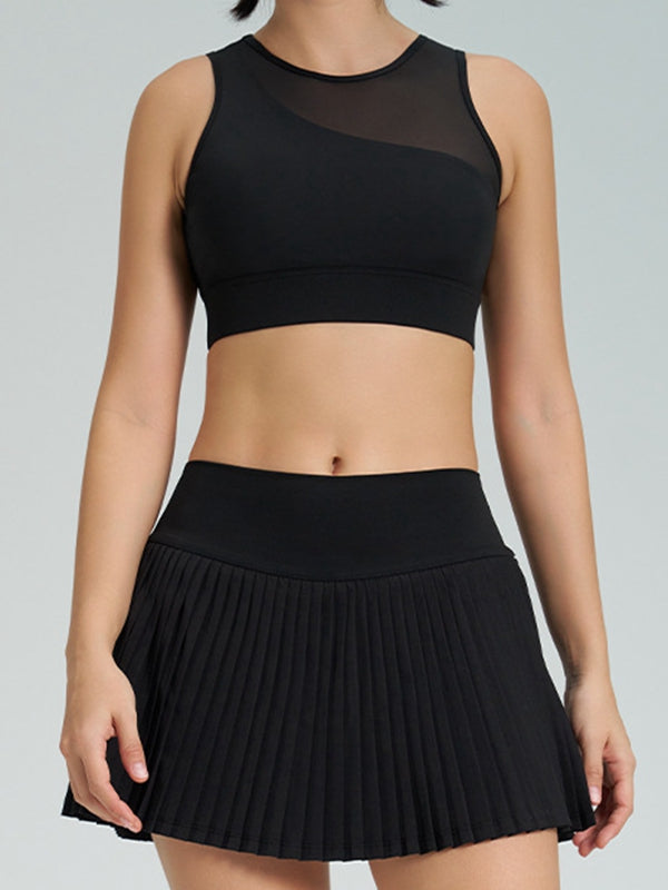 ZASUWA Female Mesh Pleated 2 In 1 Tennis Skirts Suit