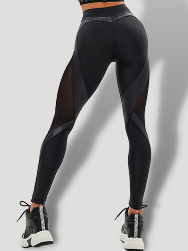 ZASUWA Female Sexy Mesh Faux Leather Heart Shape Design Booty Leggings