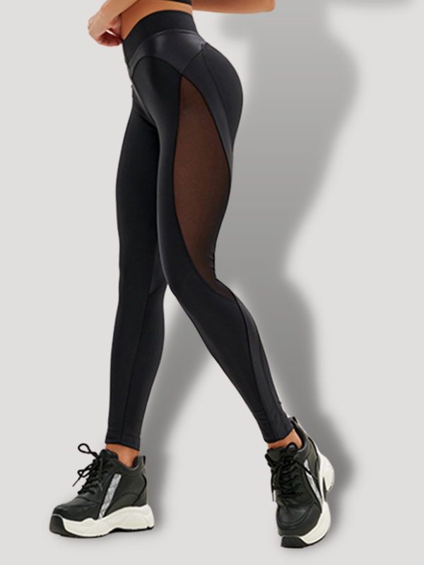 ZASUWA Female Sexy Mesh Faux Leather Heart Shape Design Booty Leggings