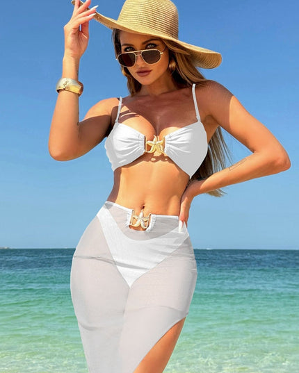 ZASUWA Female Sexy Starfish Sheer Mesh 3-Pieces Bikini Set