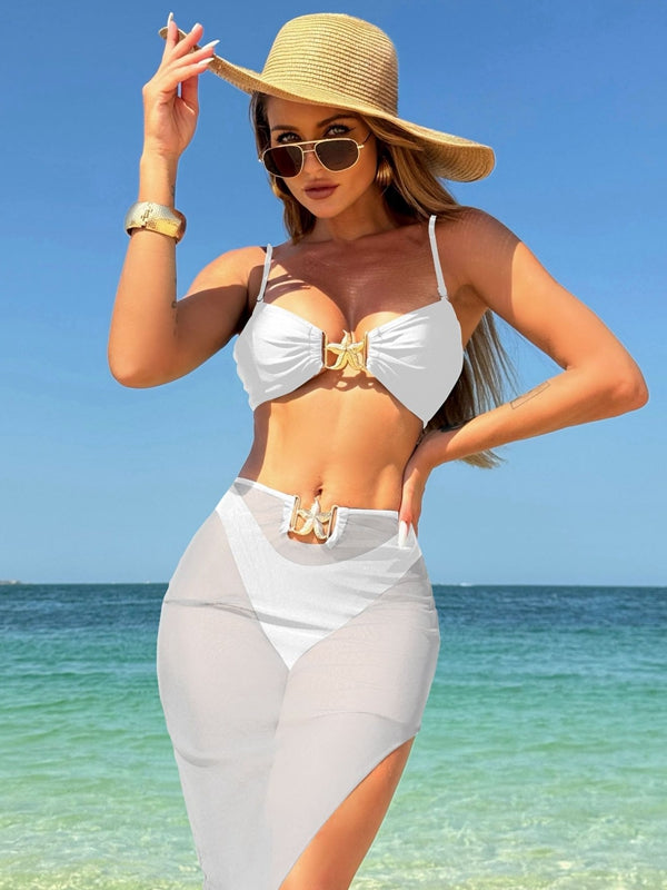 ZASUWA Female Sexy Starfish Sheer Mesh 3-Pieces Bikini Set
