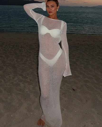 ZASUWA Female Sexy Sheer Mesh Backless Swimwear Cover Long Dress Without Bikini Set