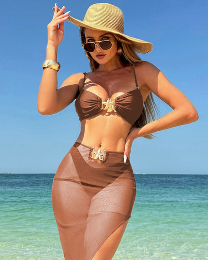 ZASUWA Female Sexy Starfish Sheer Mesh 3-Pieces Bikini Set