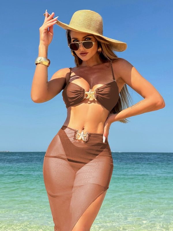 ZASUWA Female Sexy Starfish Sheer Mesh 3-Pieces Bikini Set