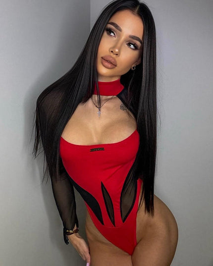 ZASUWA Female Sexy Sheer Mesh Elastic Tight Bodysuit