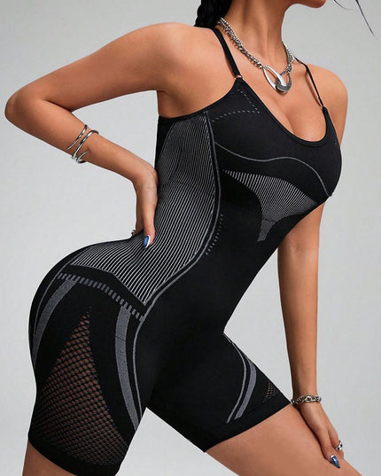 ZASUWA Female Hollow Out Net Cross Back Elastic Tight Romper